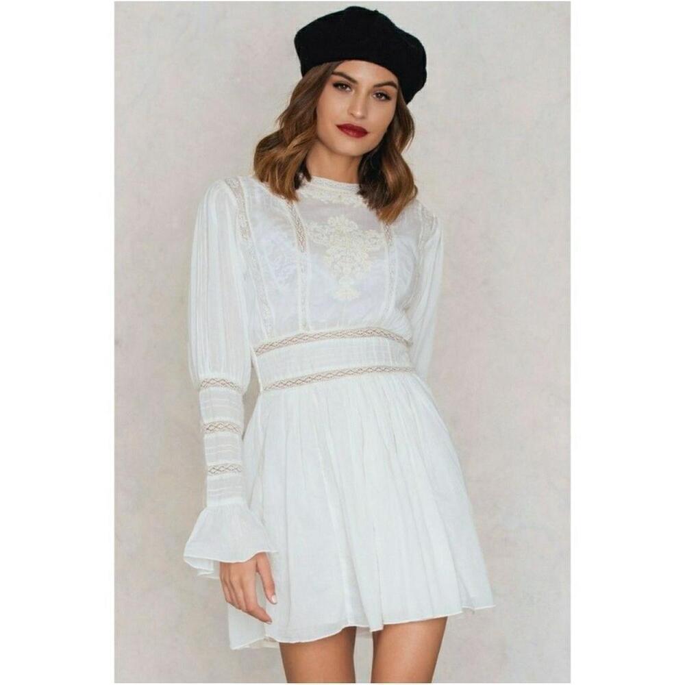 NWOT Free People Ivory Victorian Waisted CROCHET Mini Dress 2 Lace Cotton Womens - Picture 8 of 14